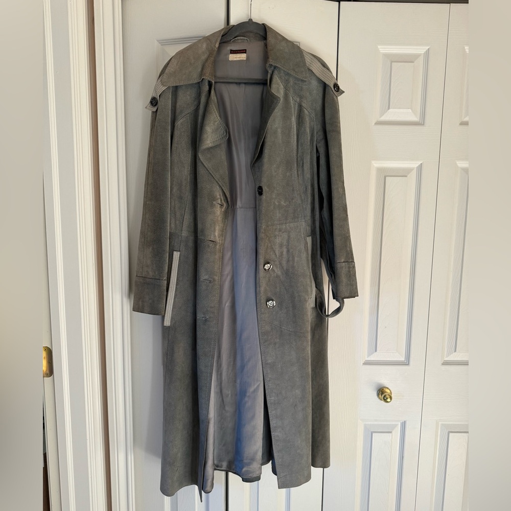 vintage grey suede trench coat